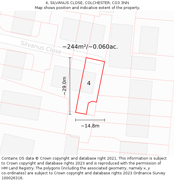 4, SILVANUS CLOSE, COLCHESTER, CO3 3NN: Plot and title map