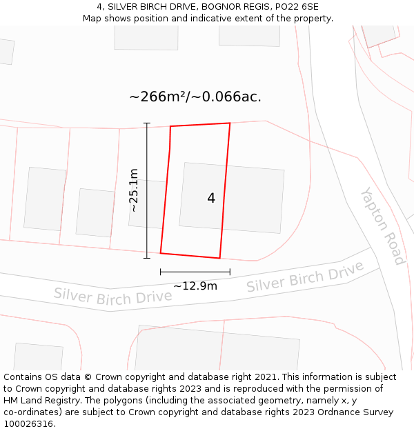 4, SILVER BIRCH DRIVE, BOGNOR REGIS, PO22 6SE: Plot and title map
