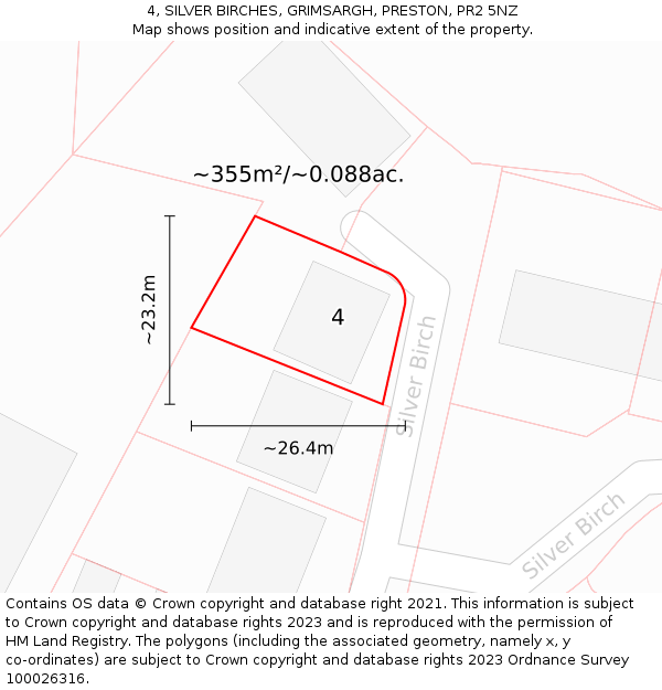 4, SILVER BIRCHES, GRIMSARGH, PRESTON, PR2 5NZ: Plot and title map
