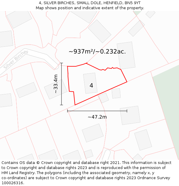 4, SILVER BIRCHES, SMALL DOLE, HENFIELD, BN5 9YT: Plot and title map