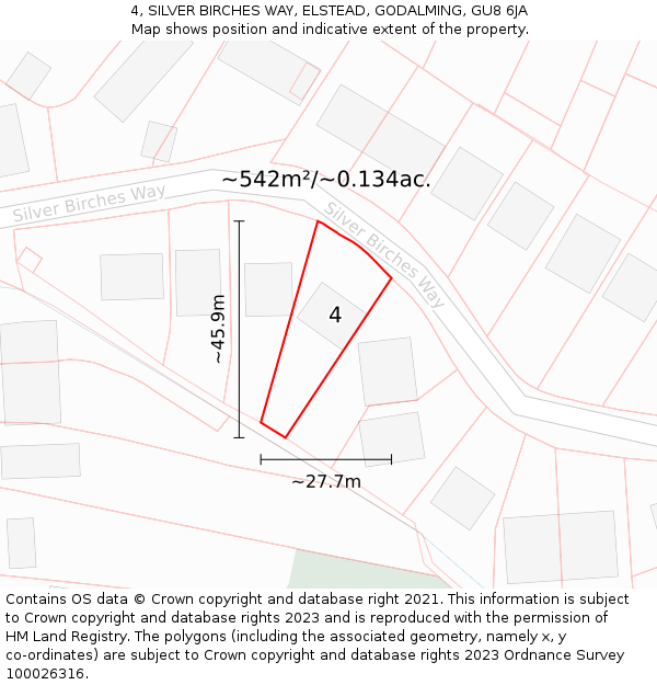 4, SILVER BIRCHES WAY, ELSTEAD, GODALMING, GU8 6JA: Plot and title map