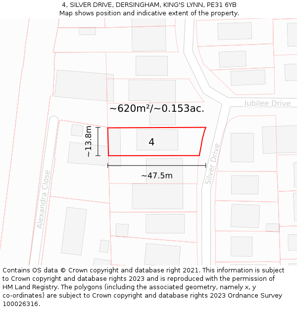 4, SILVER DRIVE, DERSINGHAM, KING'S LYNN, PE31 6YB: Plot and title map