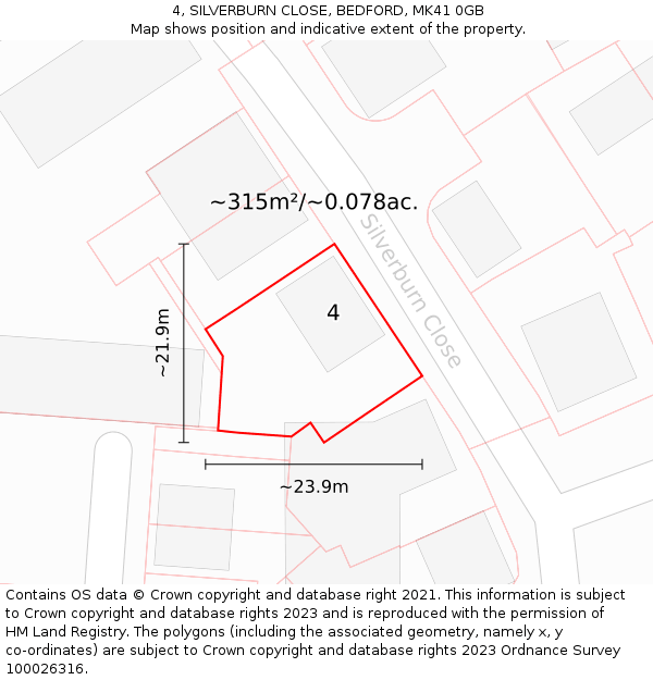 4, SILVERBURN CLOSE, BEDFORD, MK41 0GB: Plot and title map