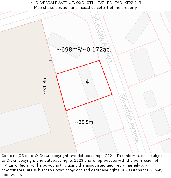 4, SILVERDALE AVENUE, OXSHOTT, LEATHERHEAD, KT22 0LB: Plot and title map
