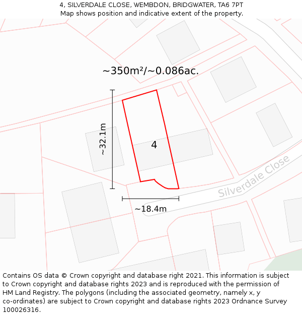 4, SILVERDALE CLOSE, WEMBDON, BRIDGWATER, TA6 7PT: Plot and title map