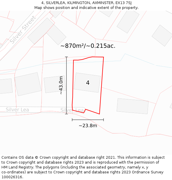 4, SILVERLEA, KILMINGTON, AXMINSTER, EX13 7SJ: Plot and title map
