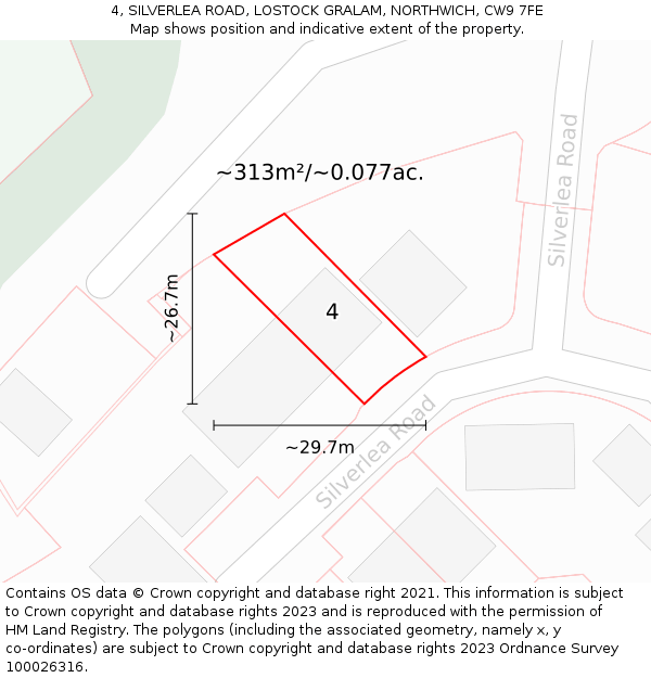 4, SILVERLEA ROAD, LOSTOCK GRALAM, NORTHWICH, CW9 7FE: Plot and title map