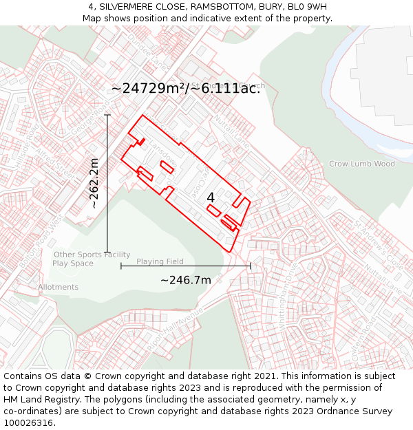 4, SILVERMERE CLOSE, RAMSBOTTOM, BURY, BL0 9WH: Plot and title map