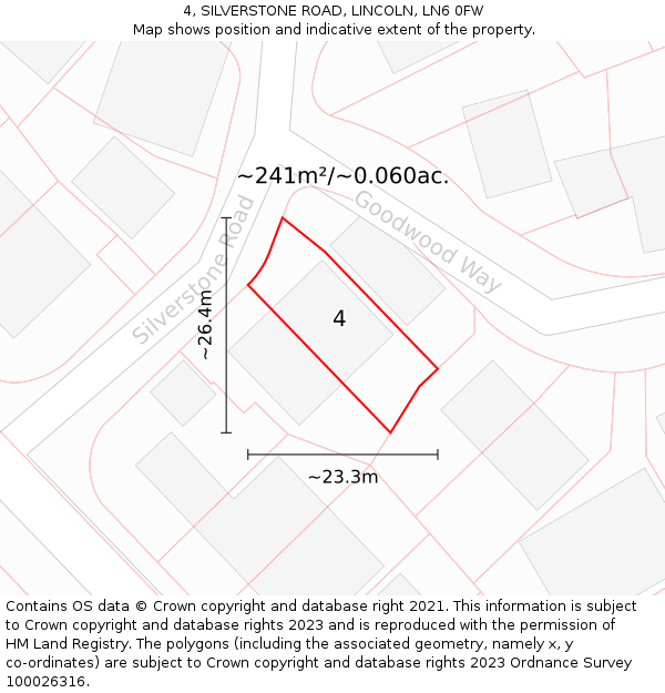 4, SILVERSTONE ROAD, LINCOLN, LN6 0FW: Plot and title map