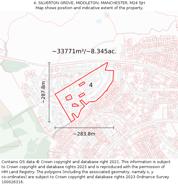4, SILVERTON GROVE, MIDDLETON, MANCHESTER, M24 5JH: Plot and title map