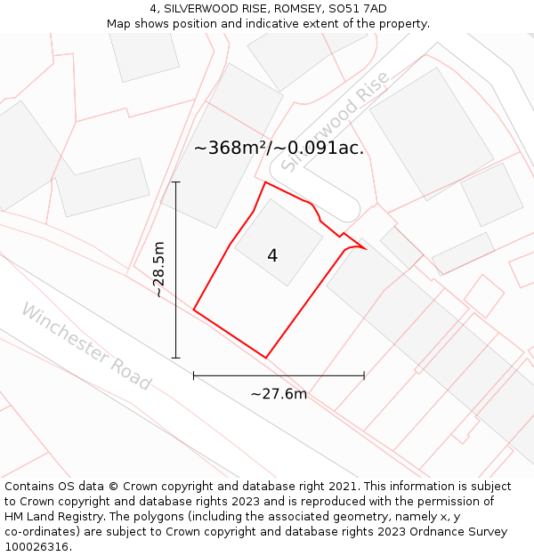 4, SILVERWOOD RISE, ROMSEY, SO51 7AD: Plot and title map