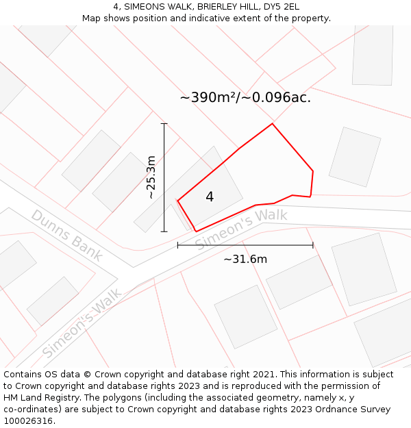 4, SIMEONS WALK, BRIERLEY HILL, DY5 2EL: Plot and title map