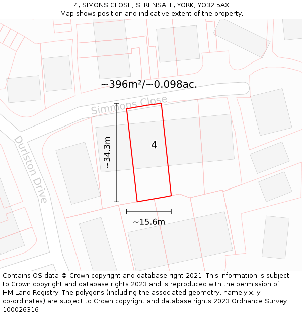 4, SIMONS CLOSE, STRENSALL, YORK, YO32 5AX: Plot and title map