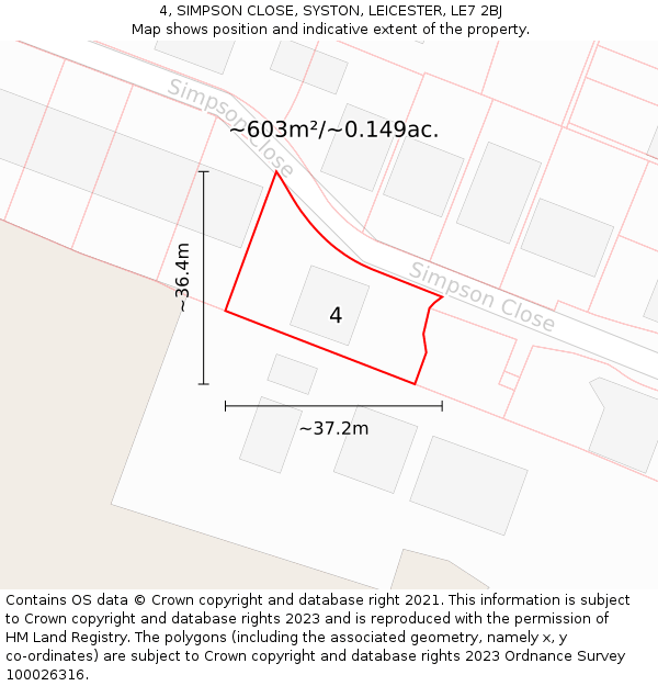 4, SIMPSON CLOSE, SYSTON, LEICESTER, LE7 2BJ: Plot and title map