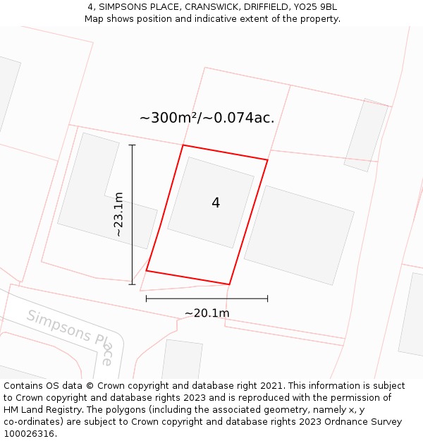 4, SIMPSONS PLACE, CRANSWICK, DRIFFIELD, YO25 9BL: Plot and title map