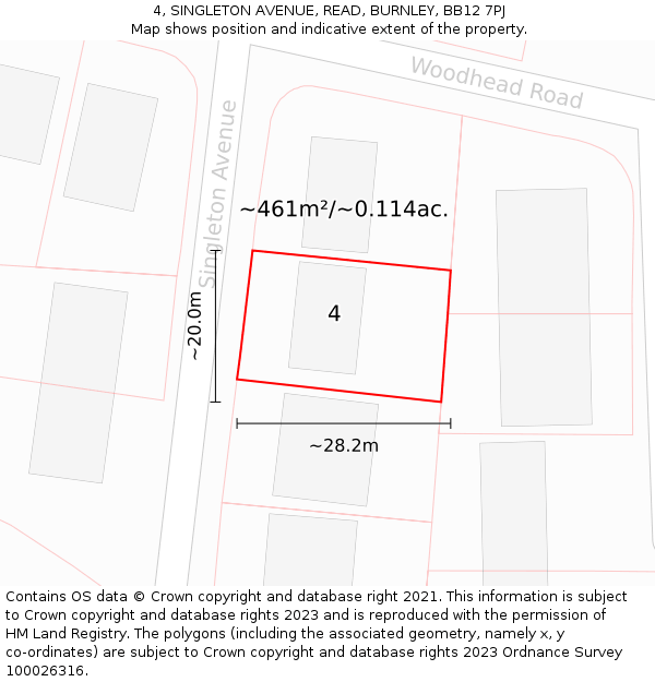 4, SINGLETON AVENUE, READ, BURNLEY, BB12 7PJ: Plot and title map