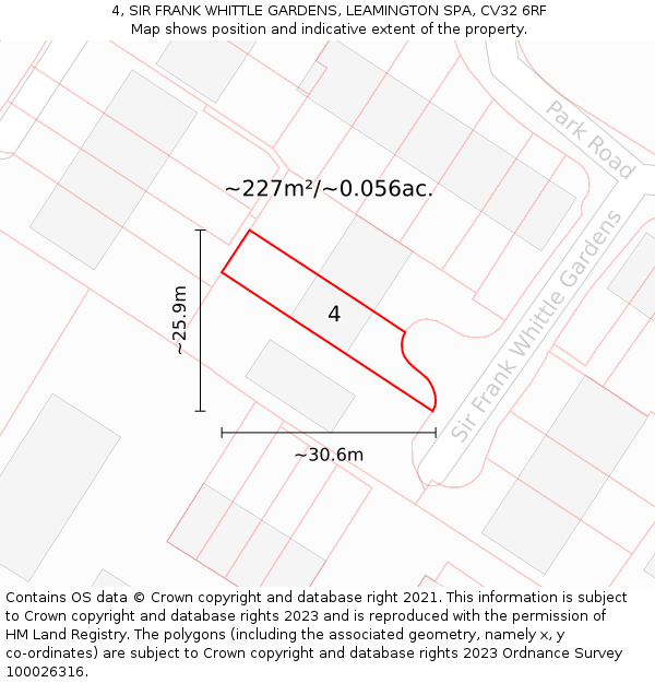4, SIR FRANK WHITTLE GARDENS, LEAMINGTON SPA, CV32 6RF: Plot and title map