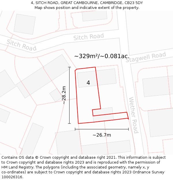 4, SITCH ROAD, GREAT CAMBOURNE, CAMBRIDGE, CB23 5DY: Plot and title map