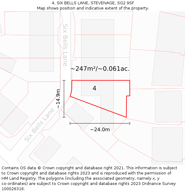 4, SIX BELLS LANE, STEVENAGE, SG2 9SF: Plot and title map