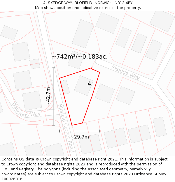 4, SKEDGE WAY, BLOFIELD, NORWICH, NR13 4RY: Plot and title map