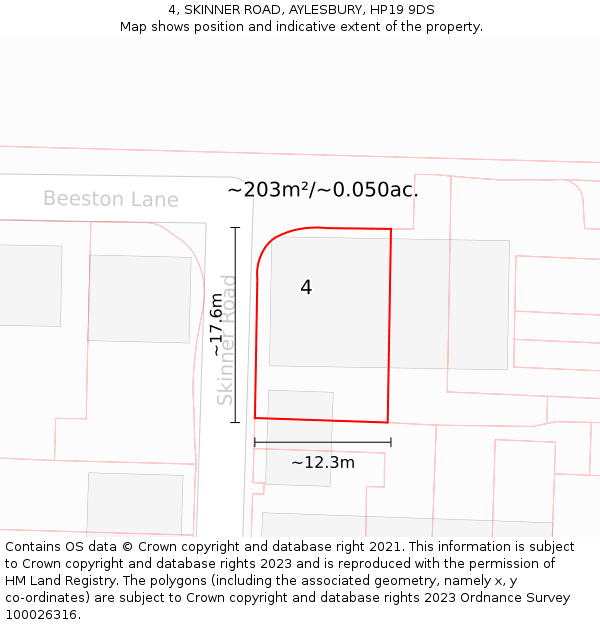 4, SKINNER ROAD, AYLESBURY, HP19 9DS: Plot and title map