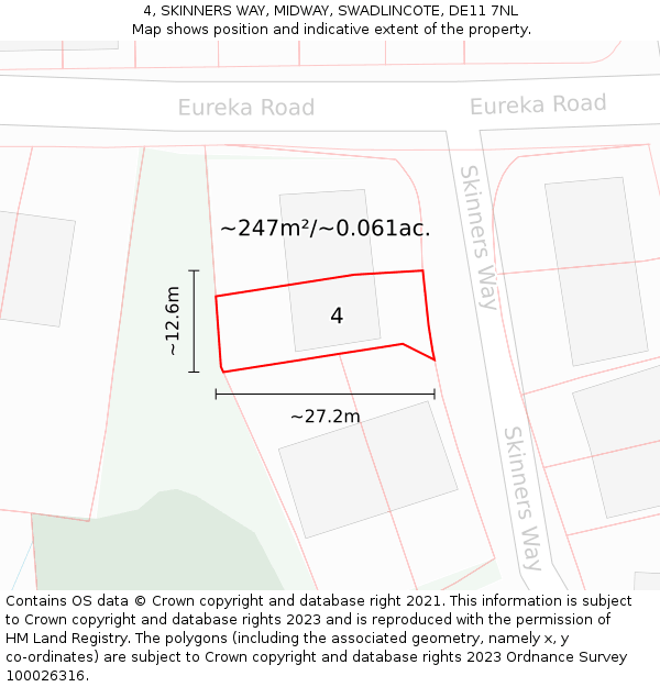 4, SKINNERS WAY, MIDWAY, SWADLINCOTE, DE11 7NL: Plot and title map