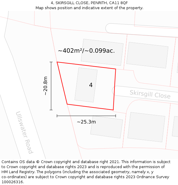 4, SKIRSGILL CLOSE, PENRITH, CA11 8QF: Plot and title map