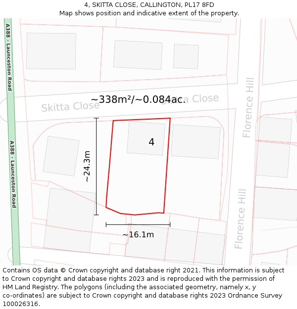 4, SKITTA CLOSE, CALLINGTON, PL17 8FD: Plot and title map