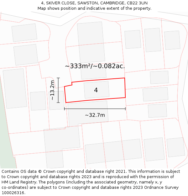 4, SKIVER CLOSE, SAWSTON, CAMBRIDGE, CB22 3UN: Plot and title map