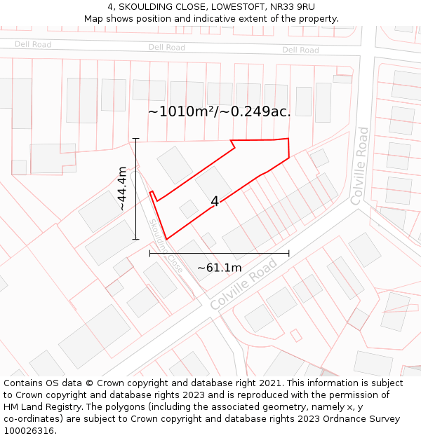 4, SKOULDING CLOSE, LOWESTOFT, NR33 9RU: Plot and title map