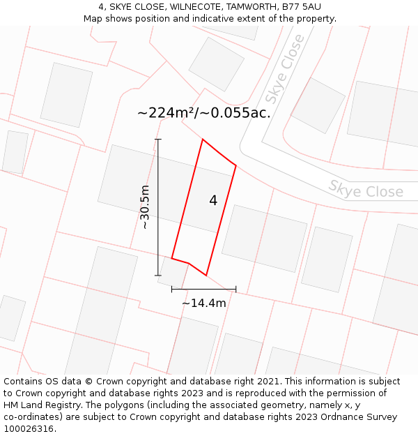 4, SKYE CLOSE, WILNECOTE, TAMWORTH, B77 5AU: Plot and title map