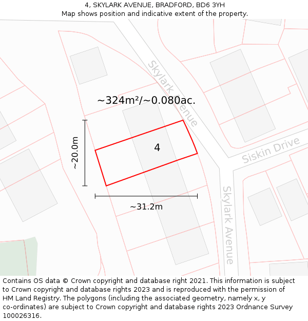 4, SKYLARK AVENUE, BRADFORD, BD6 3YH: Plot and title map