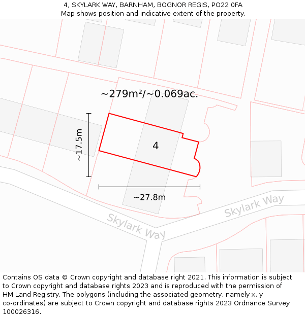 4, SKYLARK WAY, BARNHAM, BOGNOR REGIS, PO22 0FA: Plot and title map