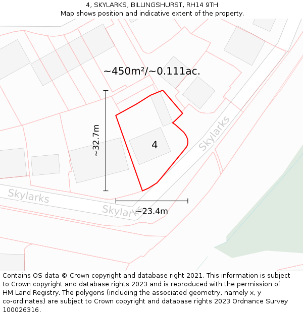 4, SKYLARKS, BILLINGSHURST, RH14 9TH: Plot and title map