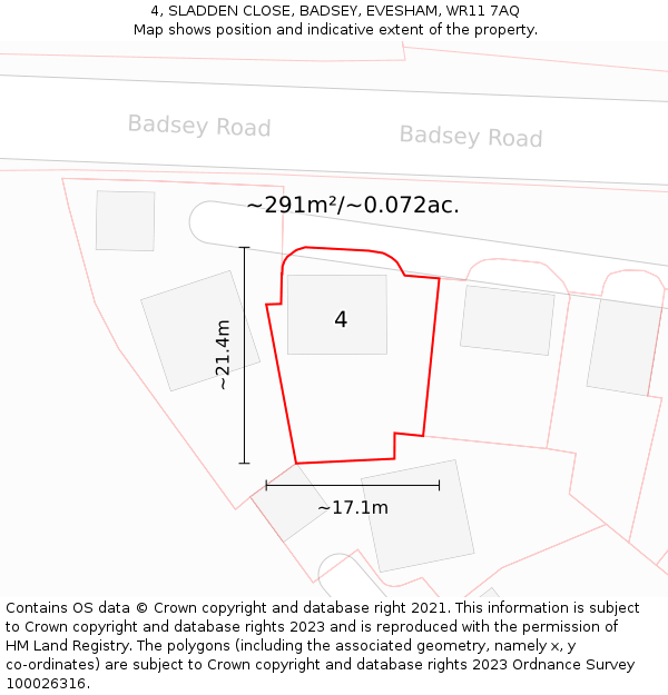 4, SLADDEN CLOSE, BADSEY, EVESHAM, WR11 7AQ: Plot and title map