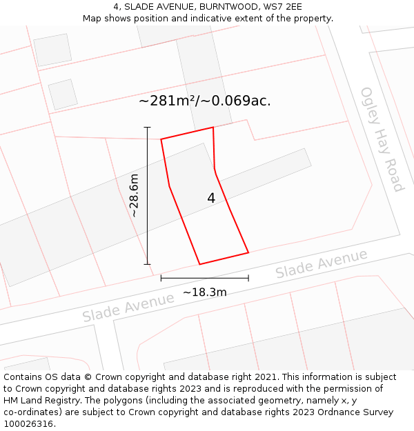 4, SLADE AVENUE, BURNTWOOD, WS7 2EE: Plot and title map