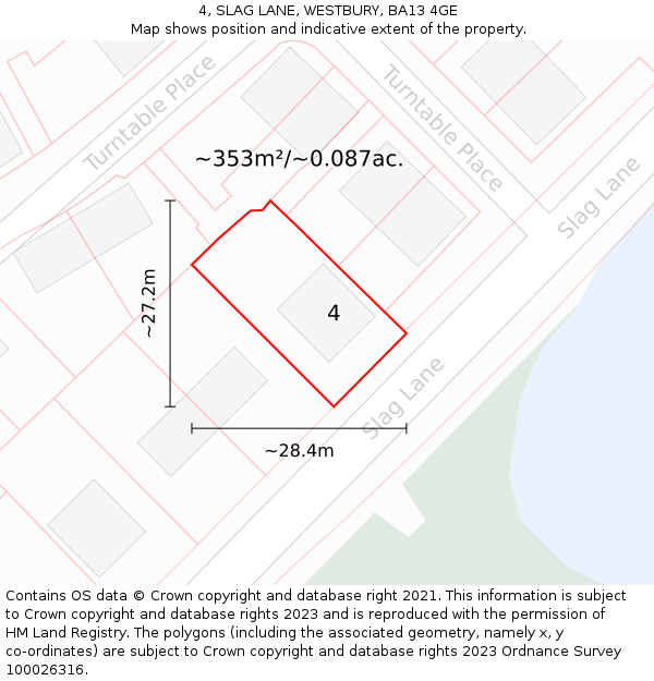 4, SLAG LANE, WESTBURY, BA13 4GE: Plot and title map