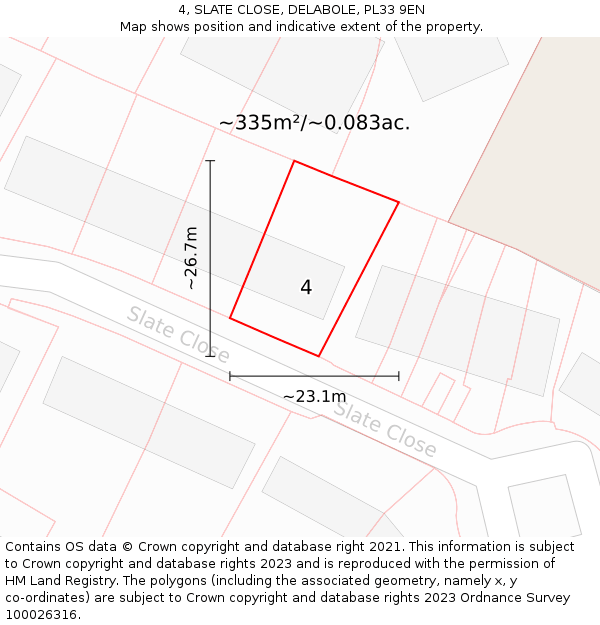 4, SLATE CLOSE, DELABOLE, PL33 9EN: Plot and title map