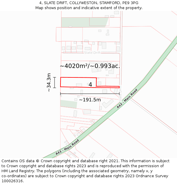 4, SLATE DRIFT, COLLYWESTON, STAMFORD, PE9 3PG: Plot and title map