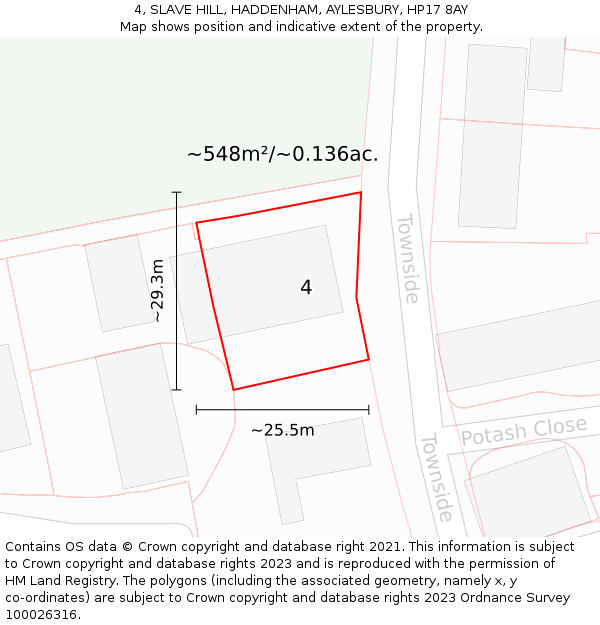 4, SLAVE HILL, HADDENHAM, AYLESBURY, HP17 8AY: Plot and title map