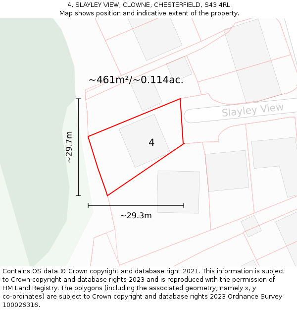 4, SLAYLEY VIEW, CLOWNE, CHESTERFIELD, S43 4RL: Plot and title map