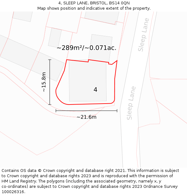 4, SLEEP LANE, BRISTOL, BS14 0QN: Plot and title map