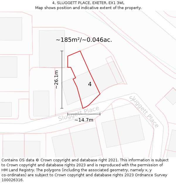 4, SLUGGETT PLACE, EXETER, EX1 3WL: Plot and title map