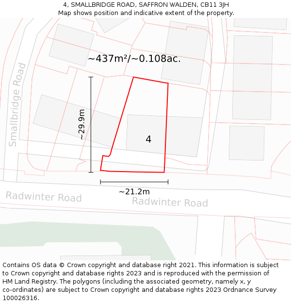4, SMALLBRIDGE ROAD, SAFFRON WALDEN, CB11 3JH: Plot and title map