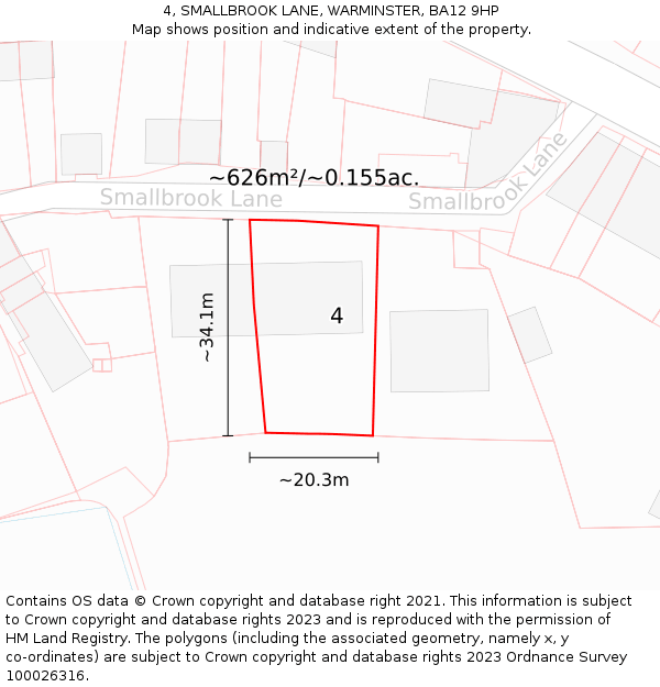 4, SMALLBROOK LANE, WARMINSTER, BA12 9HP: Plot and title map