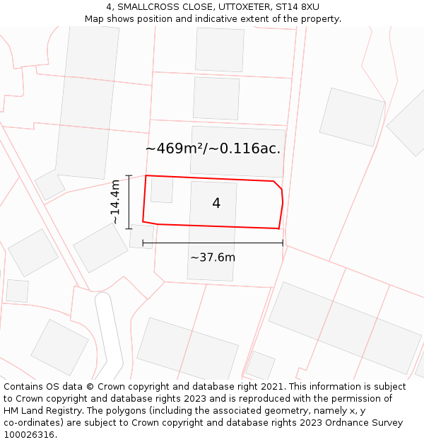 4, SMALLCROSS CLOSE, UTTOXETER, ST14 8XU: Plot and title map