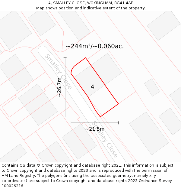 4, SMALLEY CLOSE, WOKINGHAM, RG41 4AP: Plot and title map