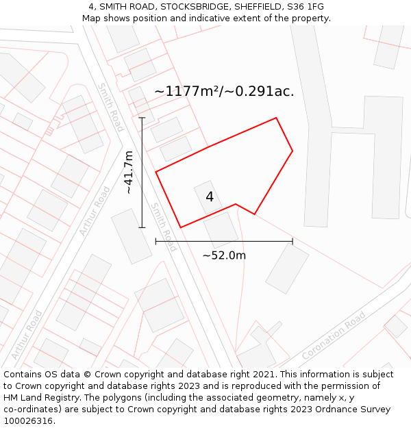 4, SMITH ROAD, STOCKSBRIDGE, SHEFFIELD, S36 1FG: Plot and title map