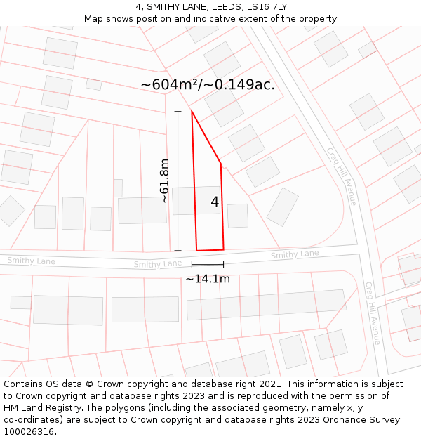4, SMITHY LANE, LEEDS, LS16 7LY: Plot and title map
