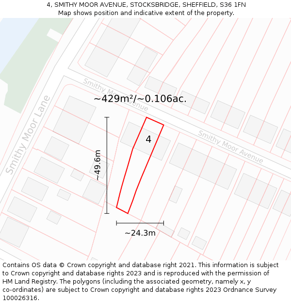 4, SMITHY MOOR AVENUE, STOCKSBRIDGE, SHEFFIELD, S36 1FN: Plot and title map